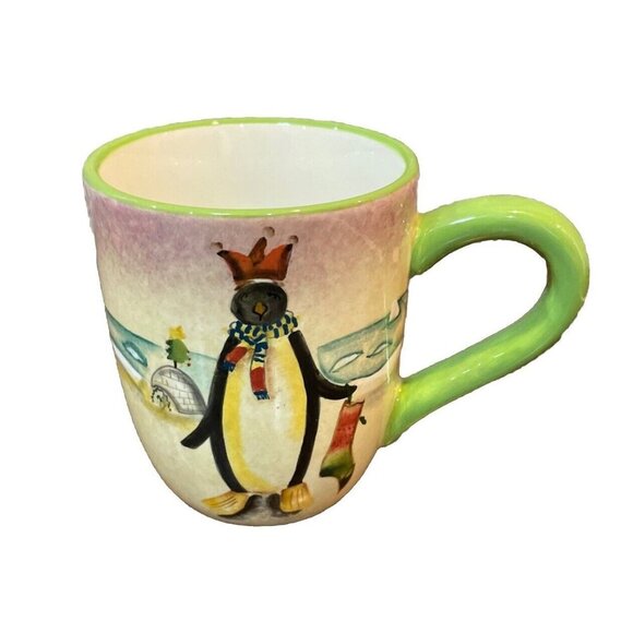 Oneida Chillin Winter Penguin Coffee Tea Mug Handpainted Earthenware Ceramic - Picture 1 of 8